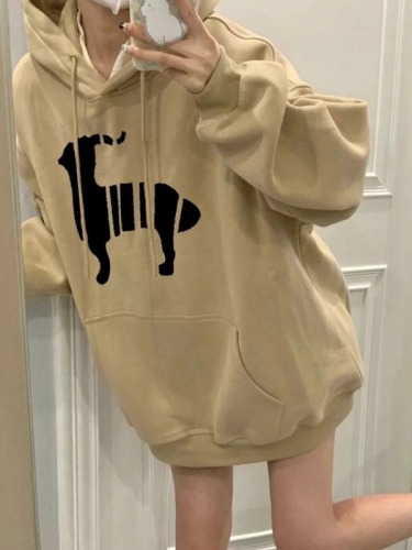 Spring and autumn hooded sweatshirt for women thin and small American retro trendy brand oversize lazy style jacket top