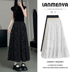 波點蛋糕裙女夏2024新款百搭a字顯瘦氣質高腰小個子白色半身長裙