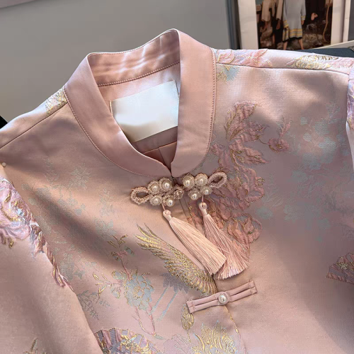 Pink New Chinese Style Jacket for Women Spring and Autumn Small Fragrance Style Han Elements National Style Plate Button Improved Hanfu Embroidered Short Top