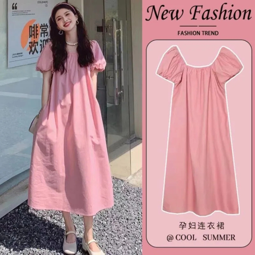 Plus size short-sleeved dress summer new style fat mm slim temperament square collar mid-length loose casual skirt