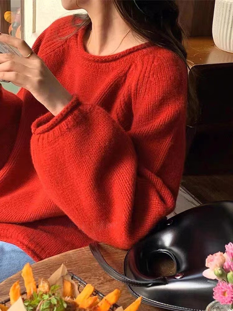 Korean version edge-rolled soft and fluffy chunky needle woman's early autumn loose lazy style turtleneck knit sweater top with added thickness