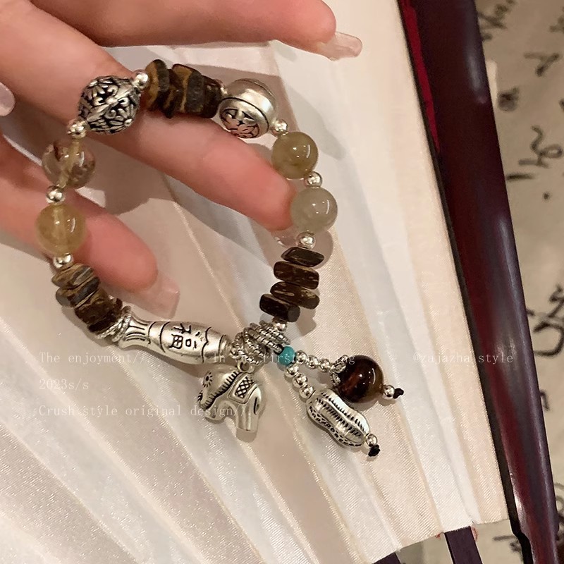Pearl New Chinese Retro Bracelet Women's Ethnic Style Natural Stone String Tibetan Ancient Bracelet Light Luxury Niche Hand Accessories
