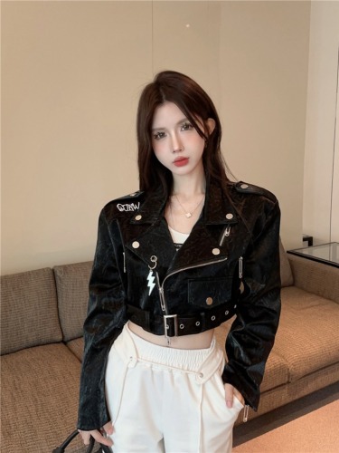 Actual shot ~ 2024 autumn new heavy industry motorcycle hottie letter embroidered lychee glossy PU leather jacket