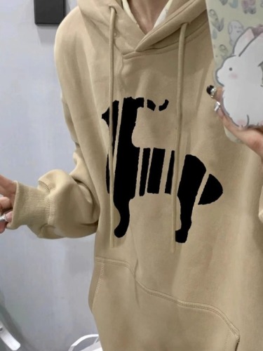 Thin velvet thickened high street American style hooded sweatshirt for women autumn and winter fashion brand oversize niche jacket sweatshirt trend