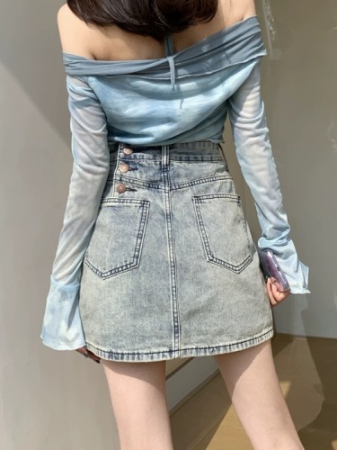 High-waisted denim short skirt for women summer thin 2024 new three-button small A-line light-colored short skirt