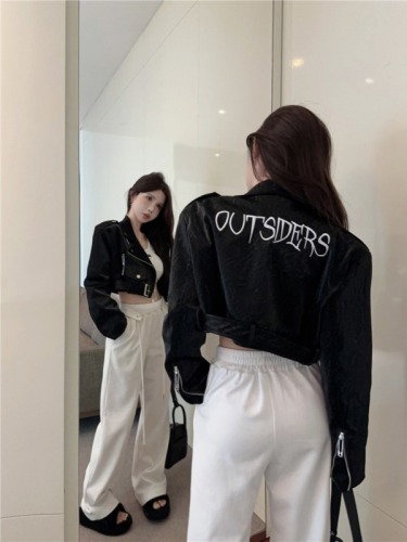 Actual shot ~ 2024 autumn new heavy industry motorcycle hottie letter embroidered lychee glossy PU leather jacket