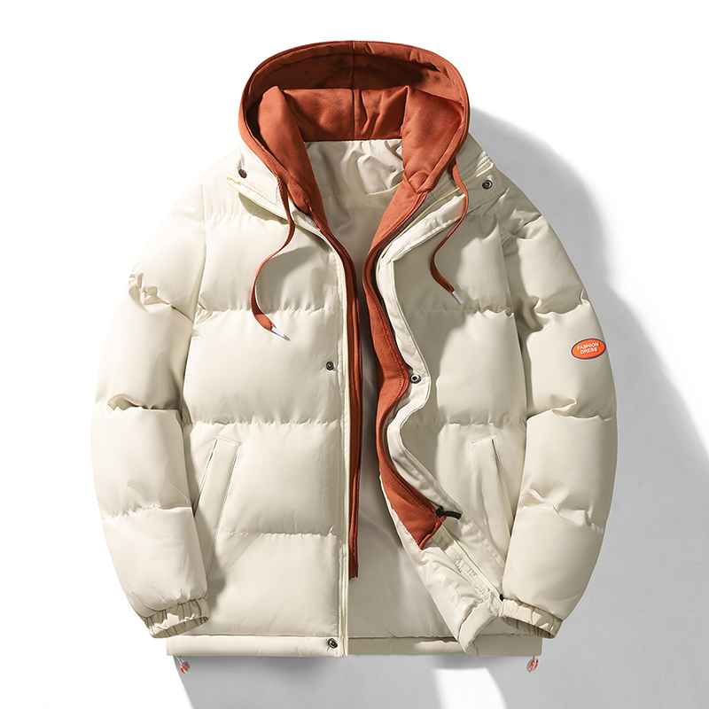 High-quality trendy men's winter waterproof windproof Korean style thick warm down cotton jacket with two-piece hooded outerwear
