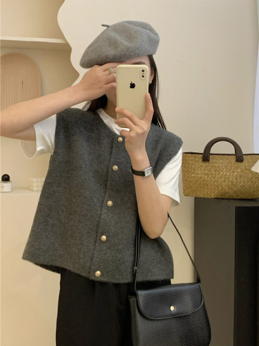 2024 Autumn New Style Gentle Vest, Round Neck Single-breasted Vest Jacket, Slim Waistband Cardigan for Women