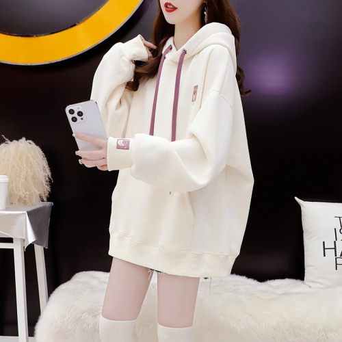 Official photo imitation cotton Chinese cotton composite milk silk spring and autumn thin loose versatile hooded sweatshirt trendy