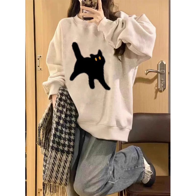 Official picture of autumn and winter sweatshirt for women printed wide autumn and winter clothing college style casual fashion pullover plus velvet large size