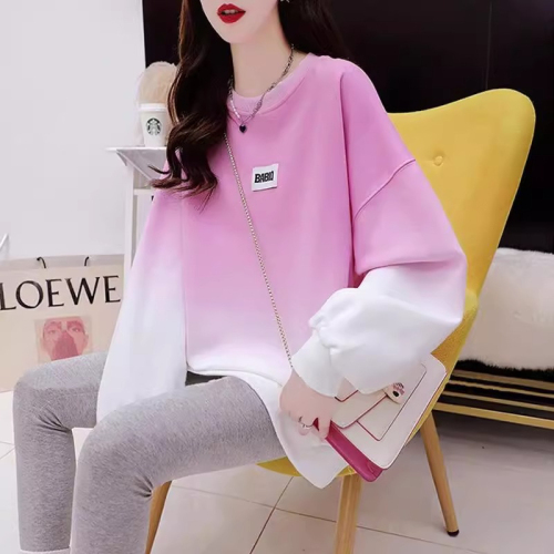 Official photo twill pull frame 2024 spring and autumn thin style lazy style gradient round neck sweatshirt trend