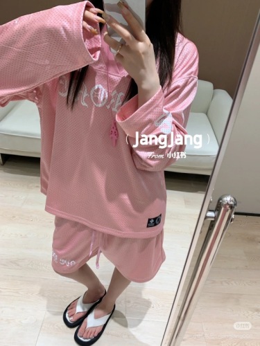 Independent LOVE YOU cherry blossom light pink mesh sports ice hockey uniform long-sleeved T-shirt suit