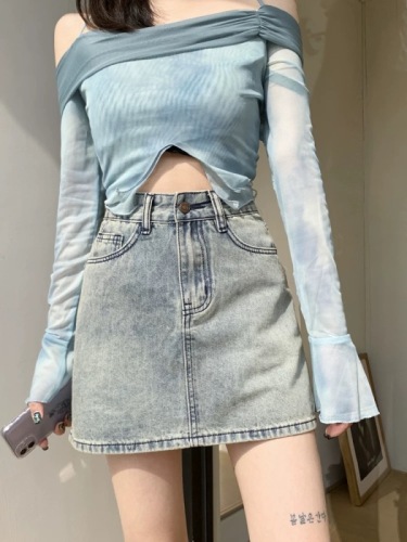 High-waisted denim short skirt for women summer thin 2024 new three-button small A-line light-colored short skirt