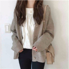 Korean Autumn Women's Cardigan Trendy New Women's Fashion Slimming V-Neck Knit Sweater Large Size Outerwear