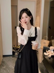 小奶蓋 法式減齡氣質黑白撞色假兩件拼接連衣裙
