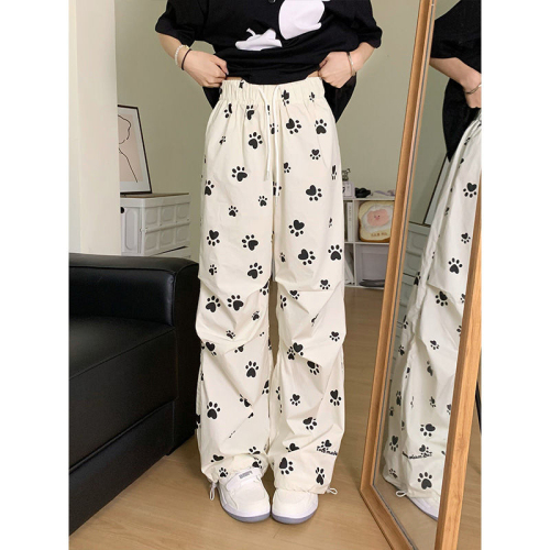 American niche dog paw print casual wide leg pants for women summer new ins trend versatile straight thin trousers