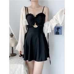 One-piece swimsuit women's 2024 new fairy-style conservative and slimming belly, seaside long sleeves, meat-covered hot spring swimming suit