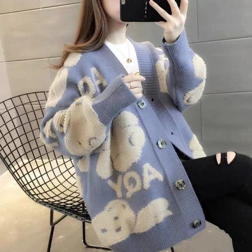 Korean version 2024 new winter clothing women's sweater knitted cardigan loose outer jacket women's clothing autumn and winter versatile