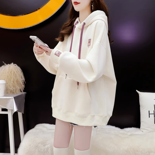 Official photo imitation cotton Chinese cotton composite milk silk spring and autumn thin loose versatile hooded sweatshirt trendy