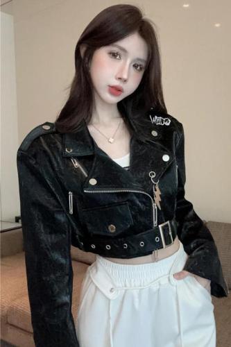 Actual shot ~ 2024 autumn new heavy industry motorcycle hottie letter embroidered lychee glossy PU leather jacket