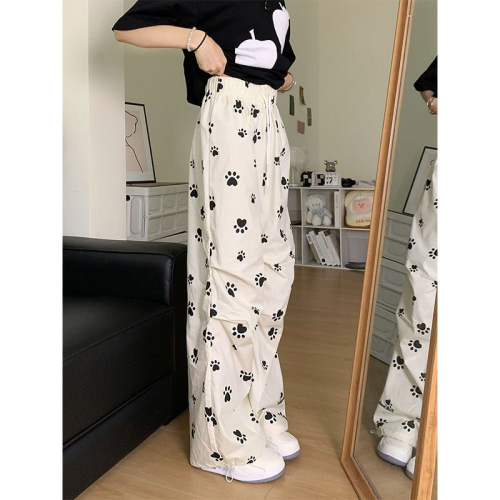 American niche dog paw print casual wide leg pants for women summer new ins trend versatile straight thin trousers