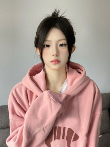 Thin velvet thickened high street American style hooded sweatshirt for women autumn and winter fashion brand oversize niche jacket sweatshirt trend