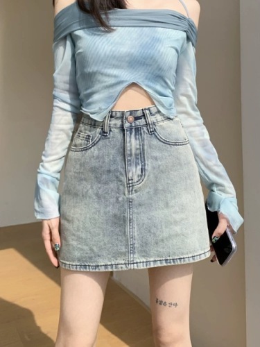 High-waisted denim short skirt for women summer thin 2024 new three-button small A-line light-colored short skirt