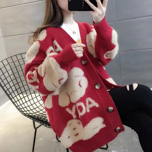 Korean version 2024 new winter clothing women's sweater knitted cardigan loose outer jacket women's clothing autumn and winter versatile