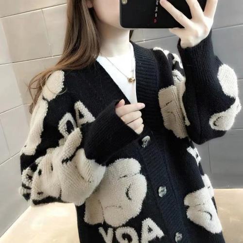 Korean version 2024 new winter clothing women's sweater knitted cardigan loose outer jacket women's clothing autumn and winter versatile