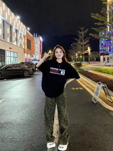 New 2024 American Retro Leopard Print Women's Spring Summer High-Waisted Flowy Straight Leg Wide Leg Floor-Length Pants