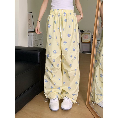 American niche dog paw print casual wide leg pants for women summer new ins trend versatile straight thin trousers