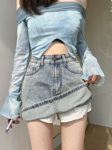 High-waisted denim short skirt for women summer thin 2024 new three-button small A-line light-colored short skirt