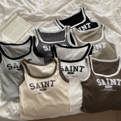 Real shot of sweet and spicy pure desire printed versatile vest for women with breast pad printed slim bottoming outer top