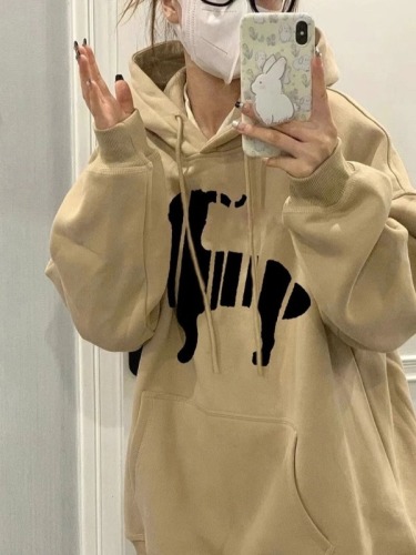 Thin velvet thickened high street American style hooded sweatshirt for women autumn and winter fashion brand oversize niche jacket sweatshirt trend