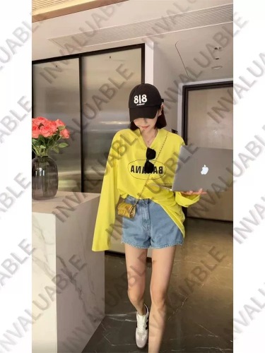 Letter printed yellow sun protection clothing for women summer high-end temperament new t-shirt Korea Dongdaemun long-sleeved top trendy