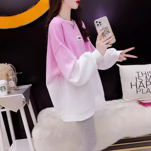 Official photo twill pull frame 2024 spring and autumn thin style lazy style gradient round neck sweatshirt trend