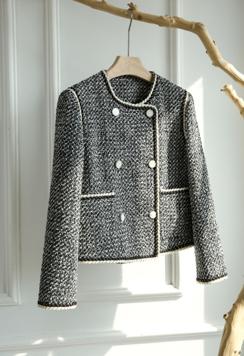 Wool blended French high-end socialite tweed double-breasted temperament and fashionable autumn style new style small fragrance jacket for women