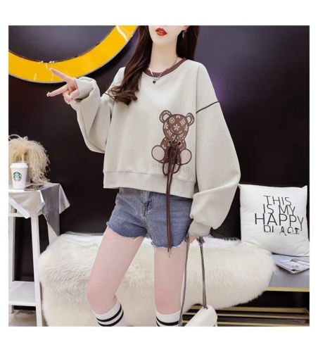 Official photo imitation cotton Chinese cotton composite milk silk spring and autumn thin short round neck sweatshirt for women trendy