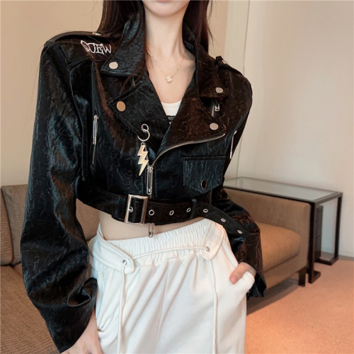 Actual shot ~ 2024 autumn new heavy industry motorcycle hottie letter embroidered lychee glossy PU leather jacket