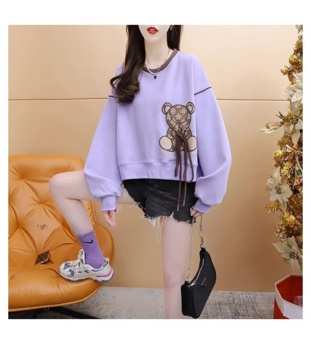 Official photo imitation cotton Chinese cotton composite milk silk spring and autumn thin short round neck sweatshirt for women trendy