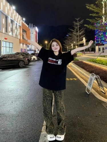 New 2024 American Retro Leopard Print Women's Spring Summer High-Waisted Flowy Straight Leg Wide Leg Floor-Length Pants