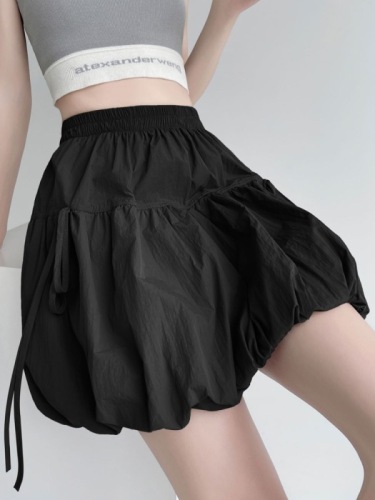 Bow tie flower bud fluffy short skirt women's summer design niche casual elastic high waist A-line skirt