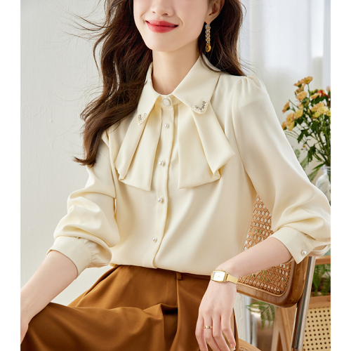 Already shipped real shot 2024 autumn new shirt Mori girl sweet lady standard shirt collar single breasted chiffon