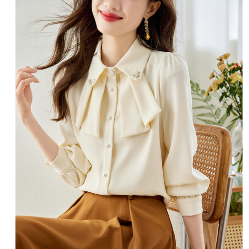 Already shipped real shot 2024 autumn new shirt Mori girl sweet lady standard shirt collar single breasted chiffon