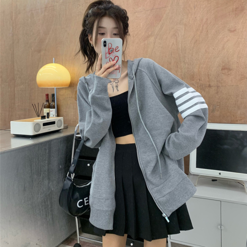 Fish scale early autumn coat hooded sweatshirt Korean style thin loose top women ins