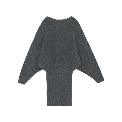 Korean Version New Elegant High-End Design Fitted Waist Reveal Shoulder Batwing Sleeve Knit Dress for Women Solid Color