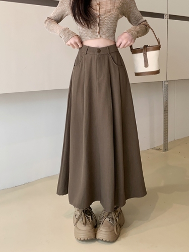 Large size black suit skirt for women in autumn and winter high waist drape A-line skirt makes fat mm slim and fashionable big swing umbrella skirt