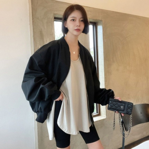 Korean chic autumn and winter versatile thin retro stand-up collar casual loose baseball uniform work jacket jacket for women