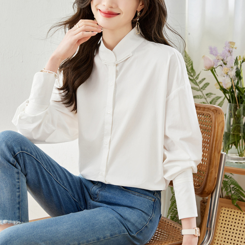 Has been shipped niche design heavy-duty pure cotton shirt women's versatile slimming national style new Chinese casual loose top