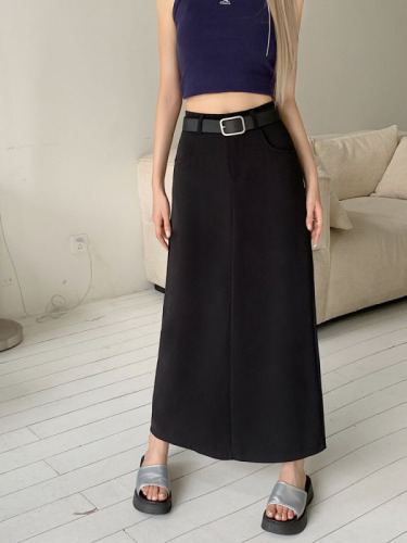 Actual shot ~ 2024 new Korean style suit skirt high waist slim long A-line skirt skirt for women with belt